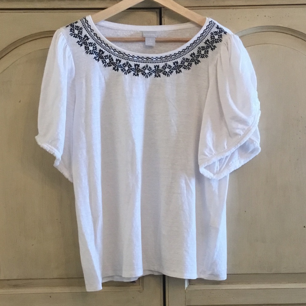 Chico’s Linen Embroidered White Top Size 2 (L) - Picture 1 of 6